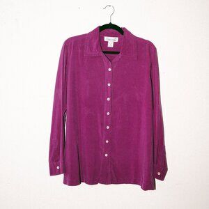 Long-Sleeve Fuchsia Silk Button-Down Blouse from Silk Land with Abalone Buttons